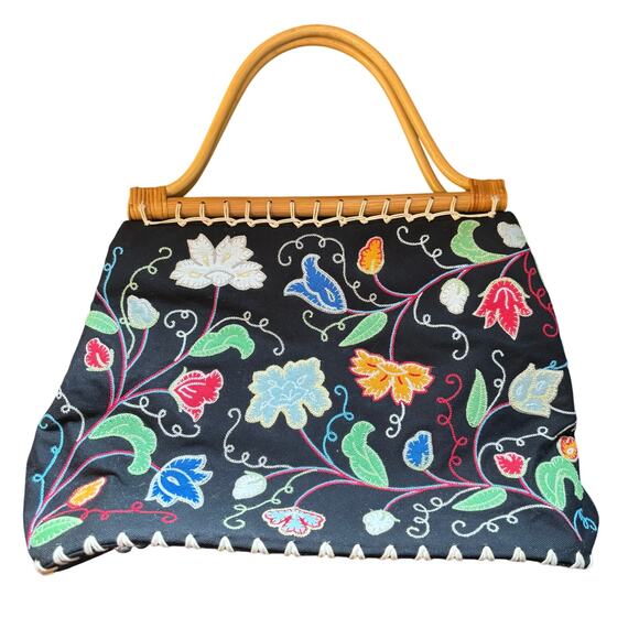 Vintage Talbots Embroidered Floral Cotton Handbag - Picture 1 of 6
